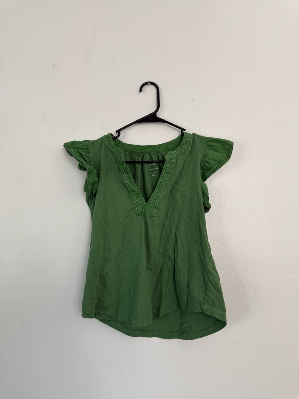 Anthropologie Green V-Neck Ruffled Sleeve Tunic